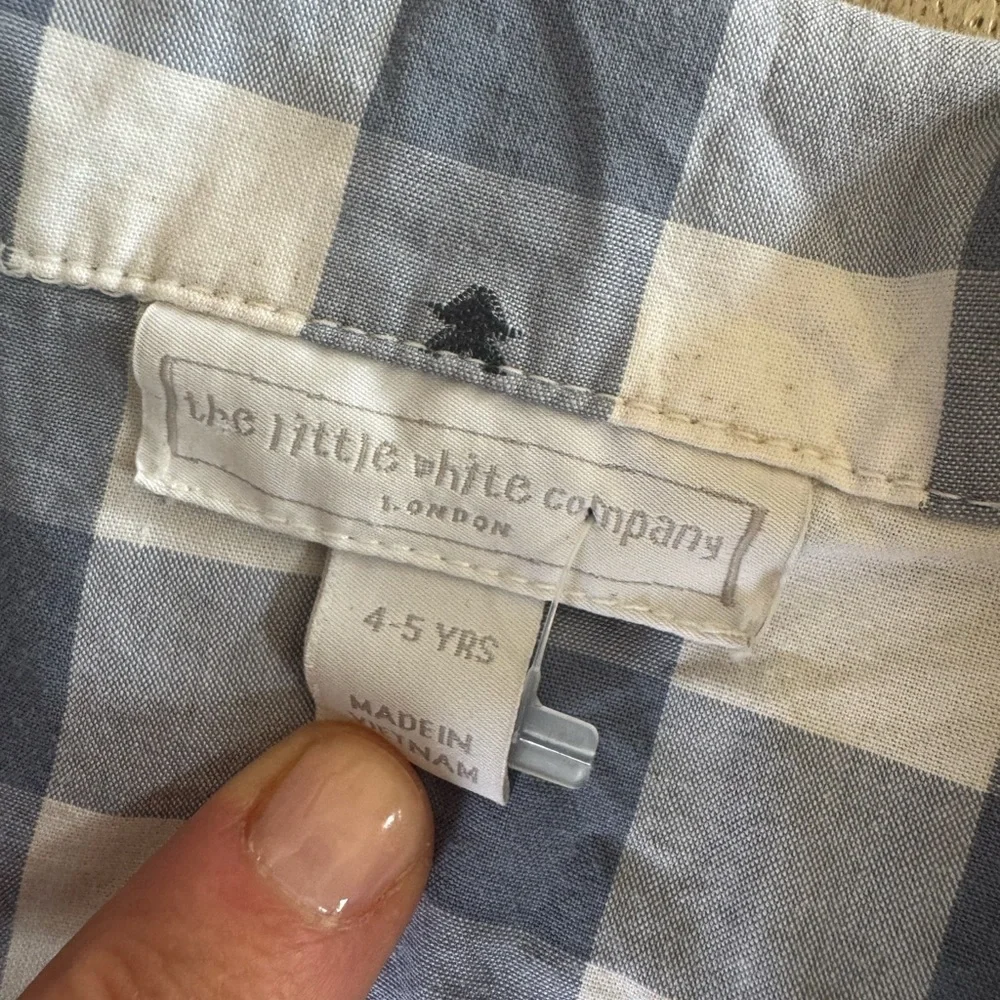 The Little White Company Kids Gingham Pajama Set Size 4-5 years blue white